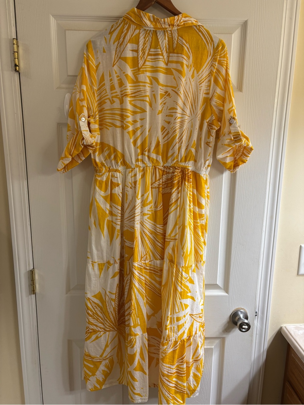 Mlle Gabrielle Yellow and White Tropical Midi Shirt Dress - Picture 4 of 6